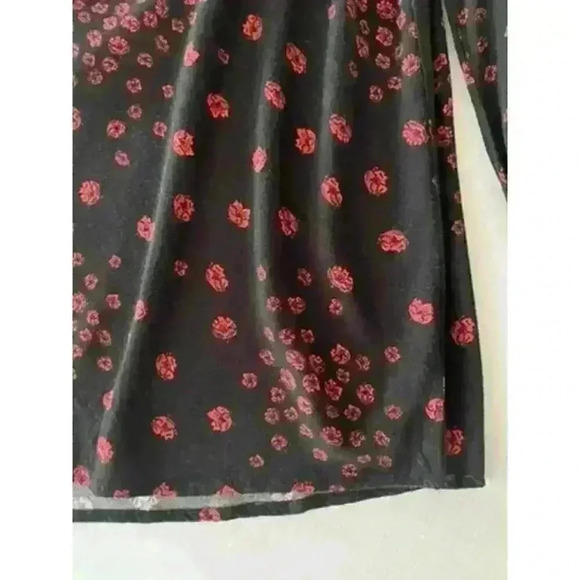 Free People XS Smocked Tunic Mini Dress Black Floral Boho WhimsyGoth Babydoll - Picture 11 of 15